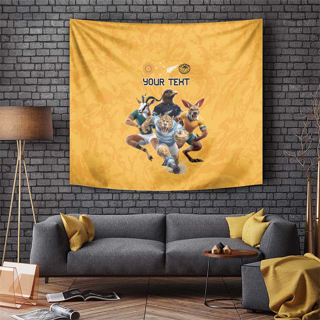 Custom Rugby Southern Hemisphere Tapestry Argentina AUNZ South Africa Mascot Gold - Wonder Print Shop