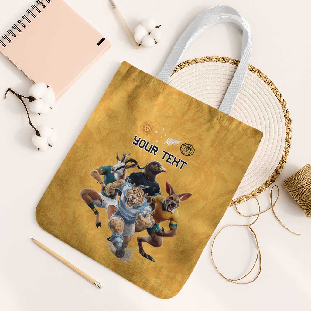 Custom Rugby Southern Hemisphere Tote Bag Argentina AUNZ South Africa Mascot Gold - Wonder Print Shop