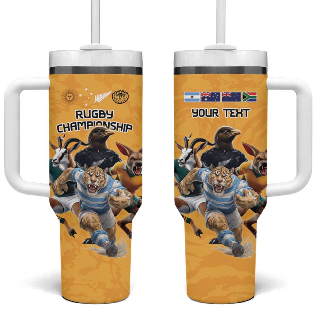 Custom Rugby Southern Hemisphere Tumbler With Handle Argentina AUNZ South Africa Mascot Gold - Wonder Print Shop