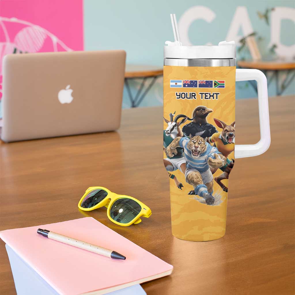 Custom Rugby Southern Hemisphere Tumbler With Handle Argentina AUNZ South Africa Mascot Gold - Wonder Print Shop