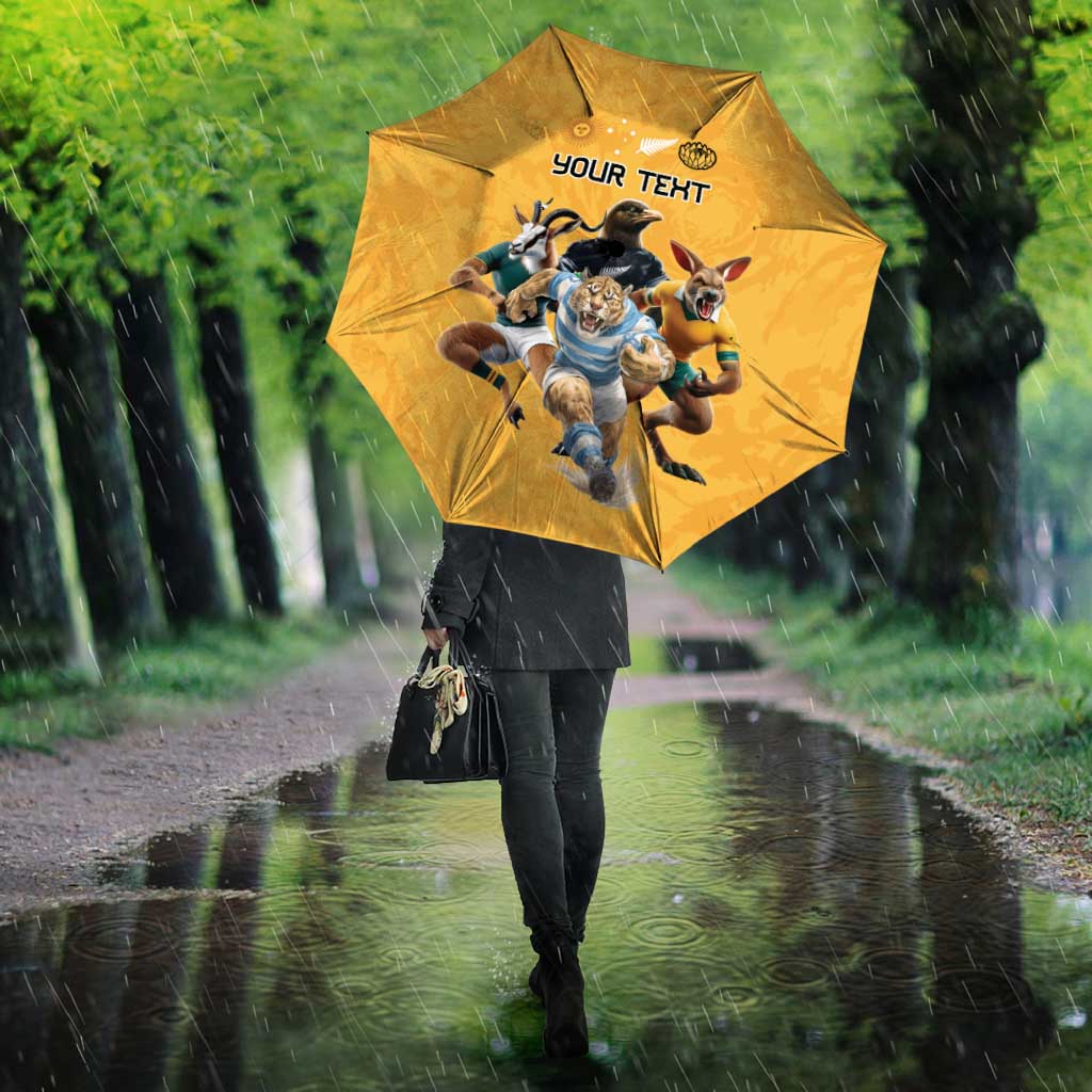 Custom Rugby Southern Hemisphere Umbrella Argentina AUNZ South Africa Mascot Gold - Wonder Print Shop