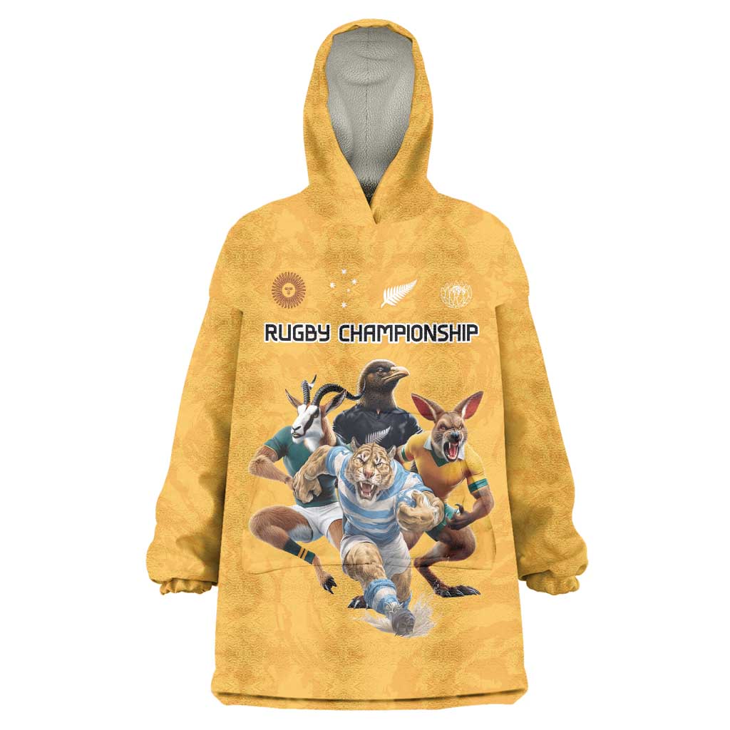 Custom Rugby Southern Hemisphere Wearable Blanket Hoodie Argentina AUNZ South Africa Mascot Gold - Wonder Print Shop