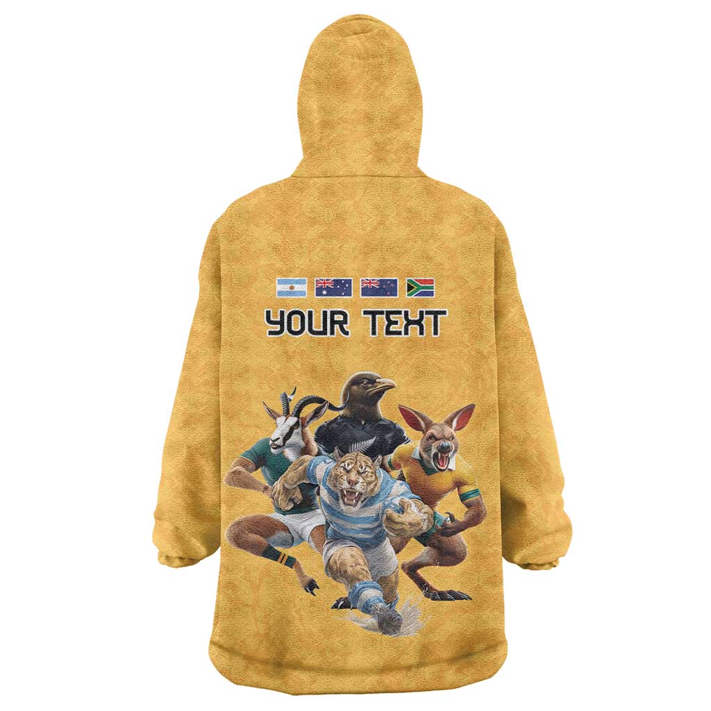 Custom Rugby Southern Hemisphere Wearable Blanket Hoodie Argentina AUNZ South Africa Mascot Gold - Wonder Print Shop