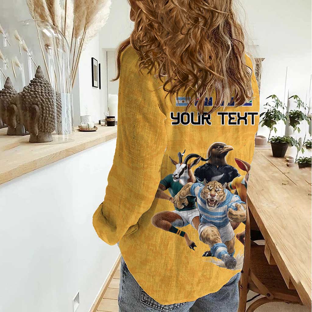 Custom Rugby Southern Hemisphere Women Casual Shirt Argentina AUNZ South Africa Mascot Gold - Wonder Print Shop
