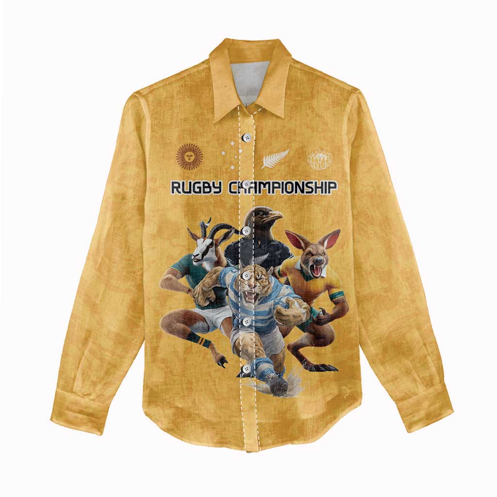 Custom Rugby Southern Hemisphere Women Casual Shirt Argentina AUNZ South Africa Mascot Gold - Wonder Print Shop