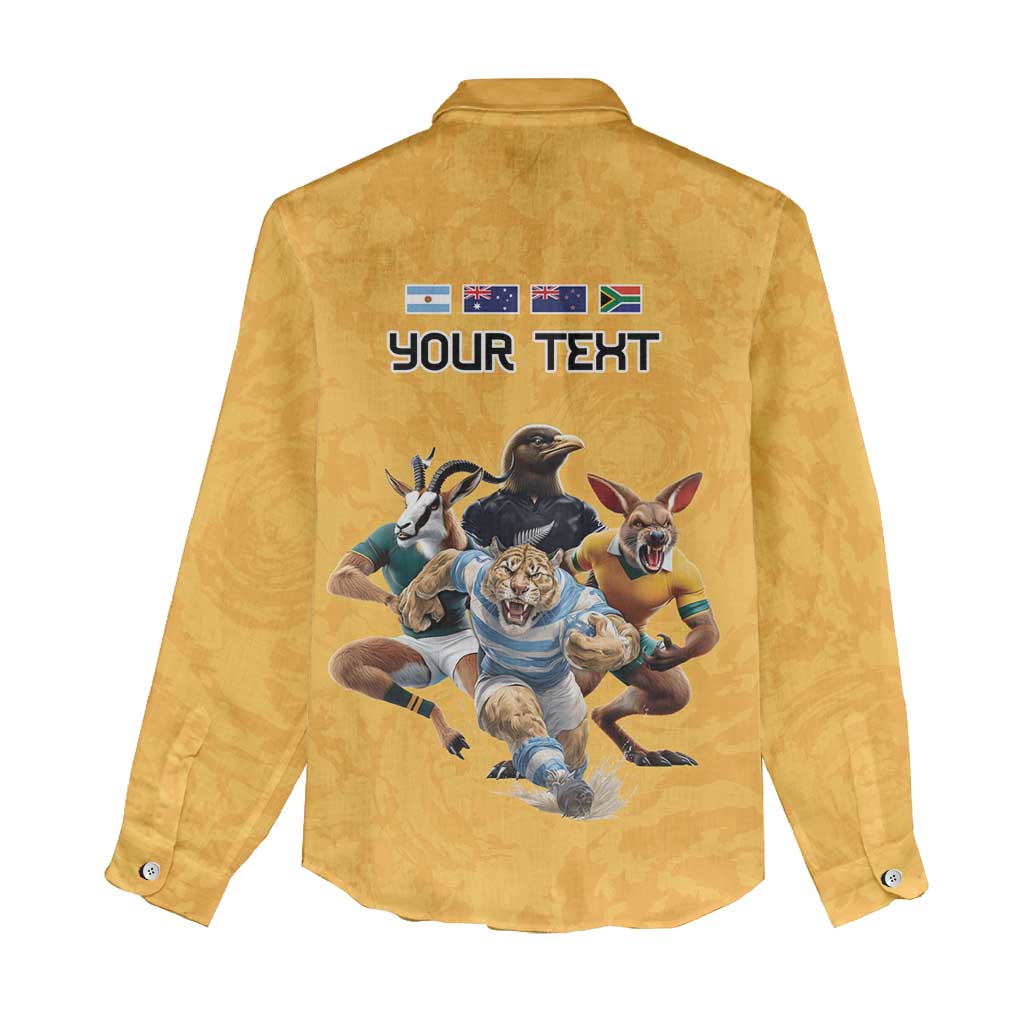 Custom Rugby Southern Hemisphere Women Casual Shirt Argentina AUNZ South Africa Mascot Gold - Wonder Print Shop
