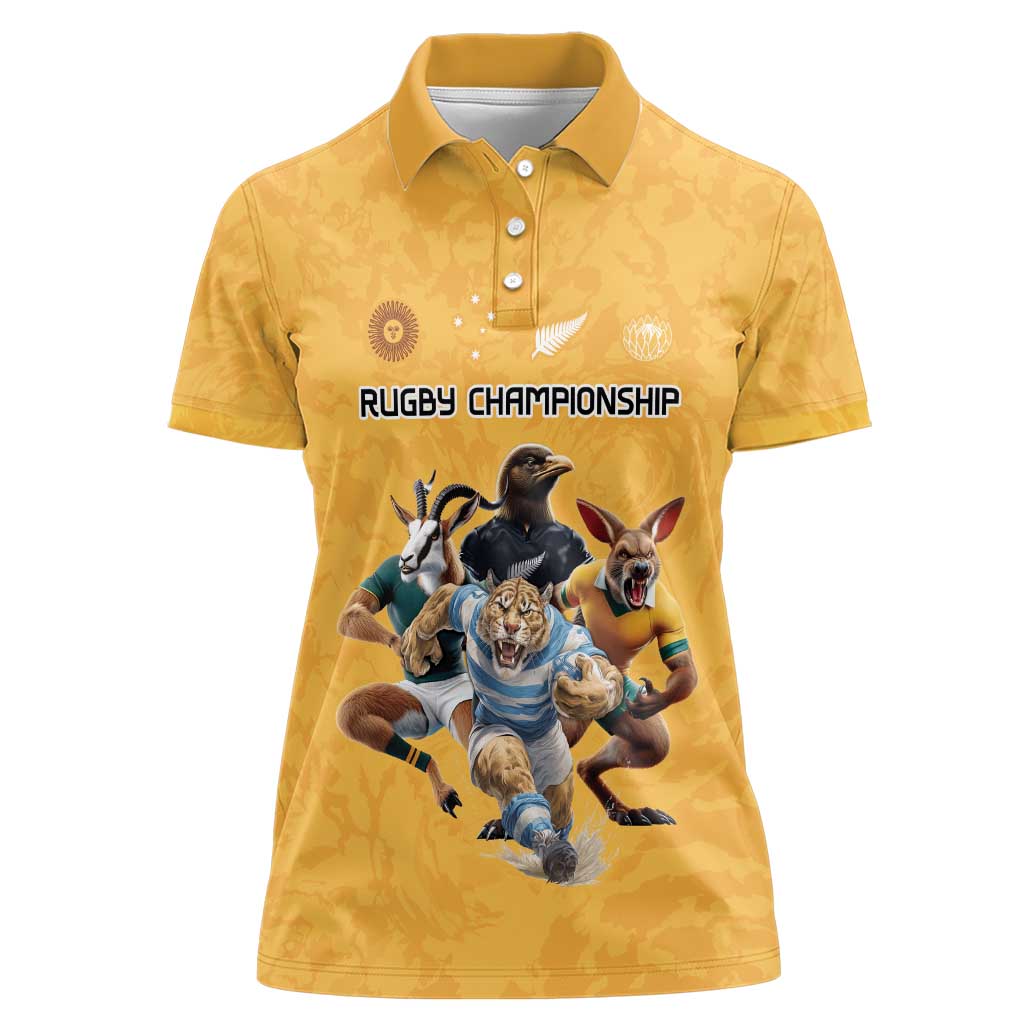 Custom Rugby Southern Hemisphere Women Polo Shirt Argentina AUNZ South Africa Mascot Gold - Wonder Print Shop