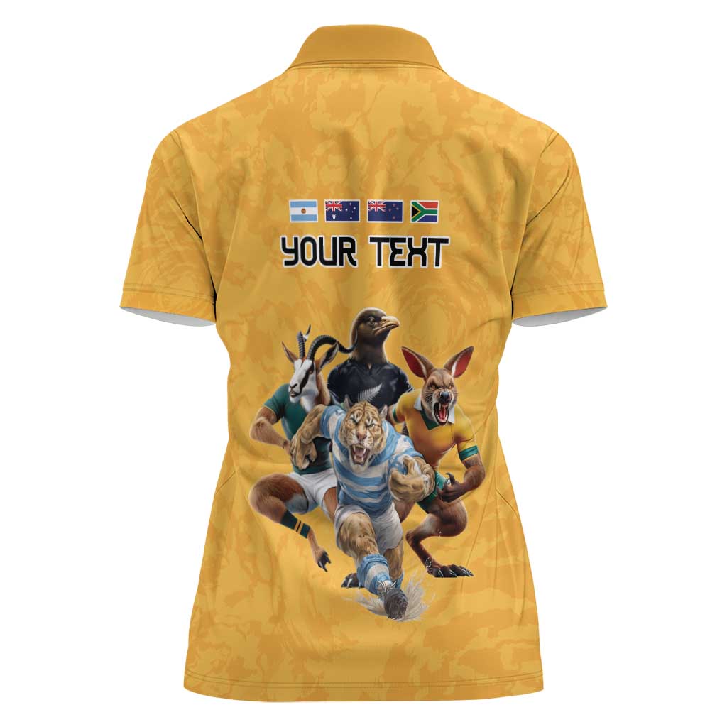 Custom Rugby Southern Hemisphere Women Polo Shirt Argentina AUNZ South Africa Mascot Gold - Wonder Print Shop