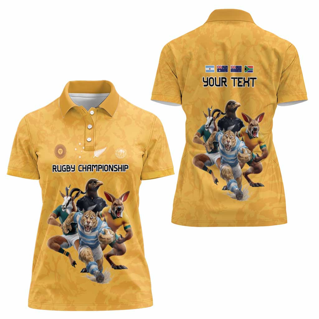 Custom Rugby Southern Hemisphere Women Polo Shirt Argentina AUNZ South Africa Mascot Gold - Wonder Print Shop