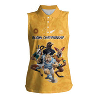 Custom Rugby Southern Hemisphere Women Sleeveless Polo Shirt Argentina AUNZ South Africa Mascot Gold - Wonder Print Shop