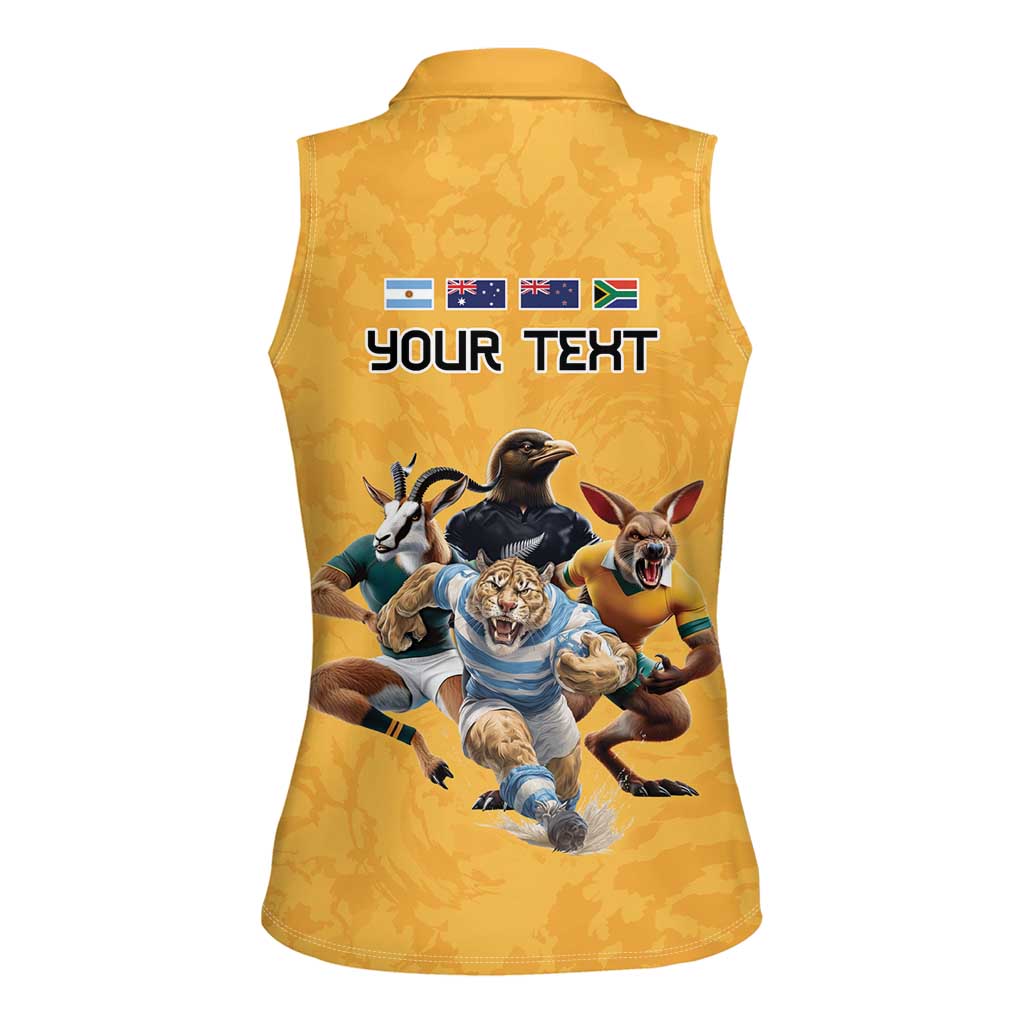 Custom Rugby Southern Hemisphere Women Sleeveless Polo Shirt Argentina AUNZ South Africa Mascot Gold - Wonder Print Shop