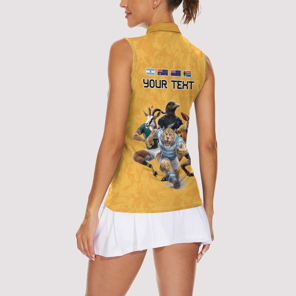 Custom Rugby Southern Hemisphere Women Sleeveless Polo Shirt Argentina AUNZ South Africa Mascot Gold - Wonder Print Shop