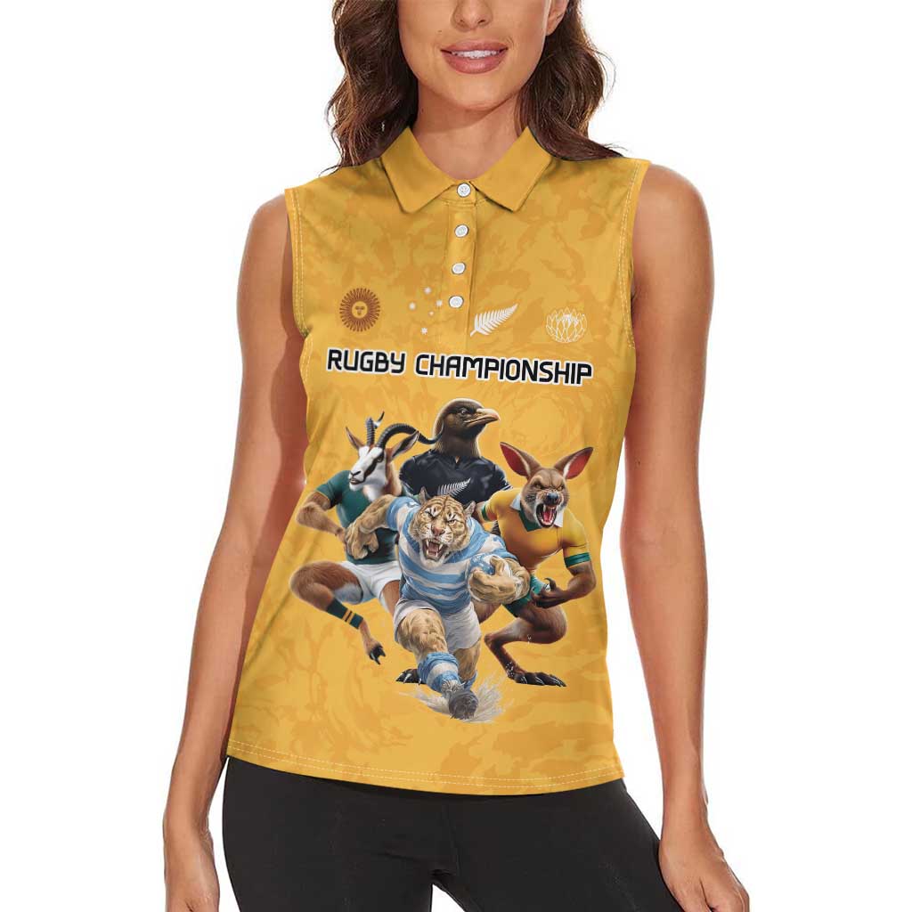 Custom Rugby Southern Hemisphere Women Sleeveless Polo Shirt Argentina AUNZ South Africa Mascot Gold - Wonder Print Shop