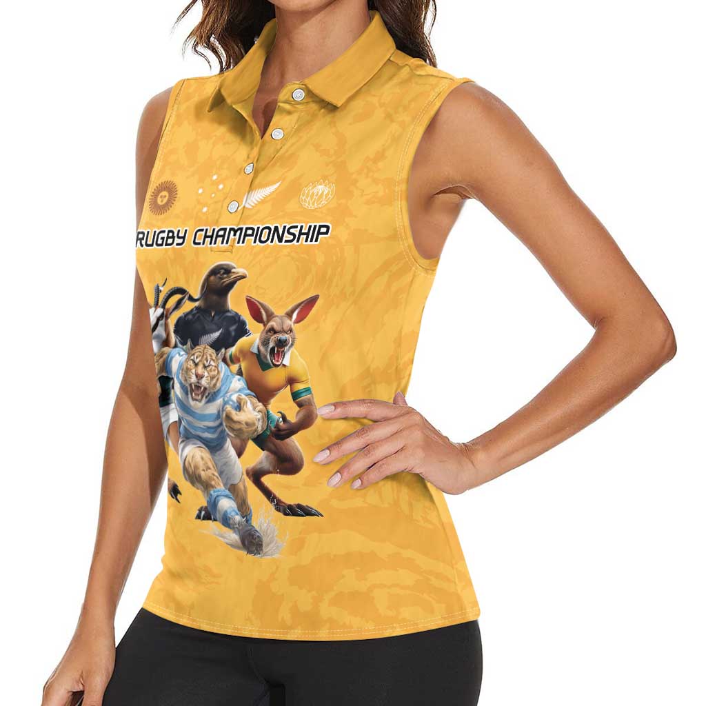 Custom Rugby Southern Hemisphere Women Sleeveless Polo Shirt Argentina AUNZ South Africa Mascot Gold - Wonder Print Shop
