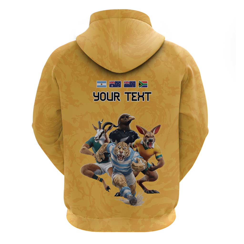 Custom Rugby Southern Hemisphere Zip Hoodie Argentina AUNZ South Africa Mascot Gold - Wonder Print Shop
