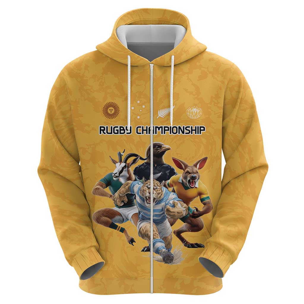Custom Rugby Southern Hemisphere Zip Hoodie Argentina AUNZ South Africa Mascot Gold - Wonder Print Shop