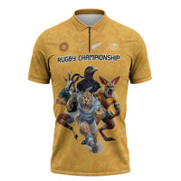 Custom Rugby Southern Hemisphere Zipper Polo Shirt Argentina AUNZ South Africa Mascot Gold - Wonder Print Shop