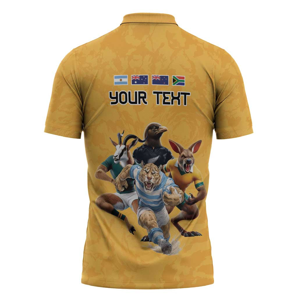 Custom Rugby Southern Hemisphere Zipper Polo Shirt Argentina AUNZ South Africa Mascot Gold - Wonder Print Shop