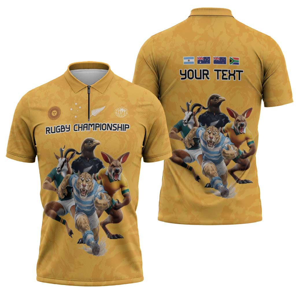 Custom Rugby Southern Hemisphere Zipper Polo Shirt Argentina AUNZ South Africa Mascot Gold - Wonder Print Shop
