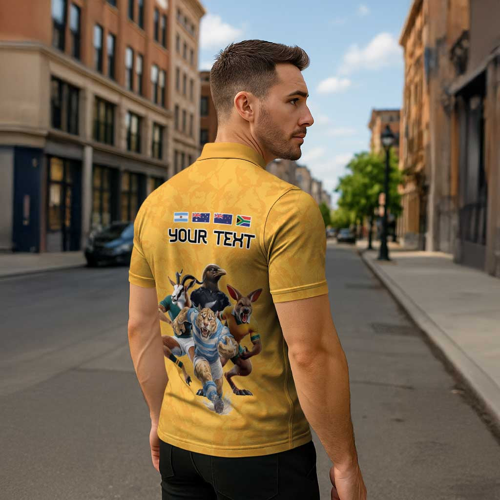 Custom Rugby Southern Hemisphere Zipper Polo Shirt Argentina AUNZ South Africa Mascot Gold - Wonder Print Shop