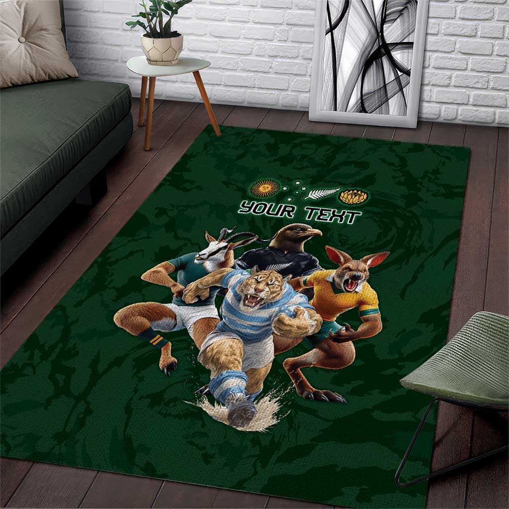 Custom Rugby Southern Hemisphere Area Rug Argentina AUNZ South Africa Mascot Green - Wonder Print Shop