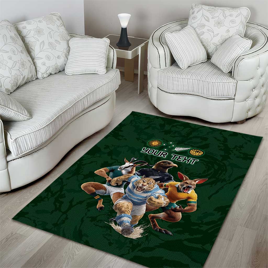 Custom Rugby Southern Hemisphere Area Rug Argentina AUNZ South Africa Mascot Green - Wonder Print Shop
