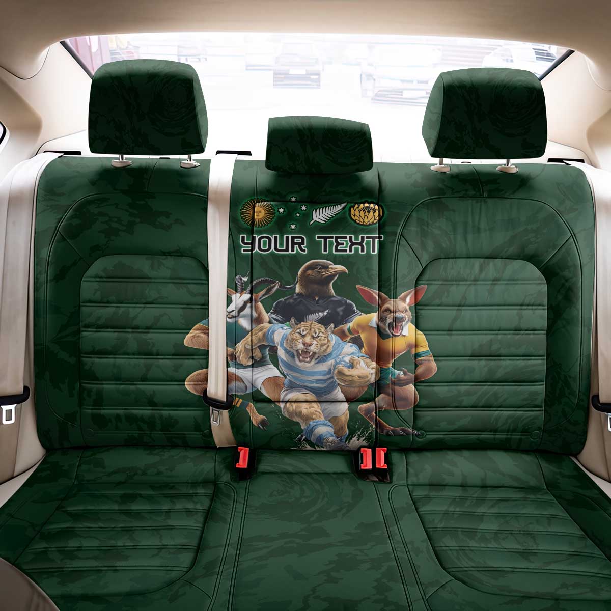 Custom Rugby Southern Hemisphere Back Car Seat Cover Argentina AUNZ South Africa Mascot Green - Wonder Print Shop