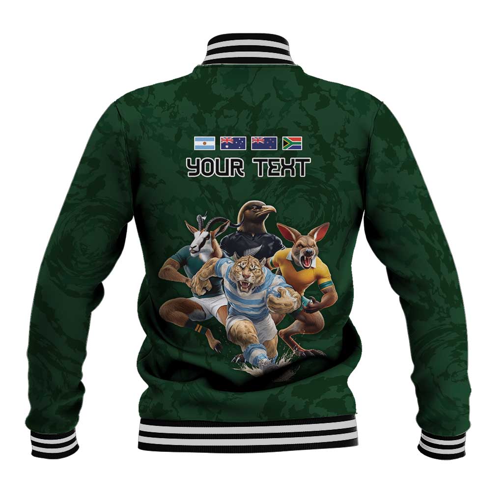 Custom Rugby Southern Hemisphere Baseball Jacket Argentina AUNZ South Africa Mascot Green - Wonder Print Shop