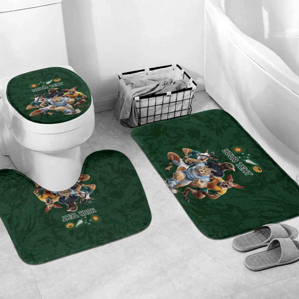 Custom Rugby Southern Hemisphere Bathroom Set Argentina AUNZ South Africa Mascot Green - Wonder Print Shop