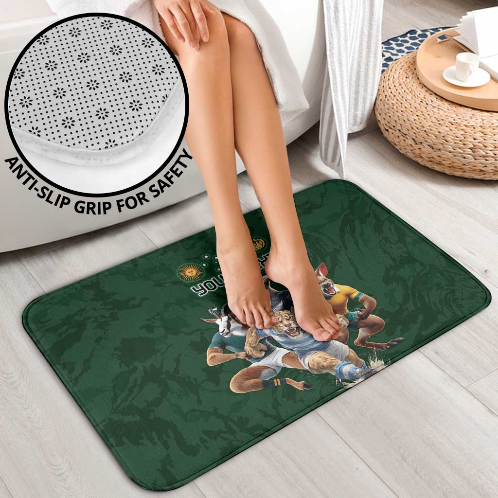 Custom Rugby Southern Hemisphere Bathroom Set Argentina AUNZ South Africa Mascot Green - Wonder Print Shop