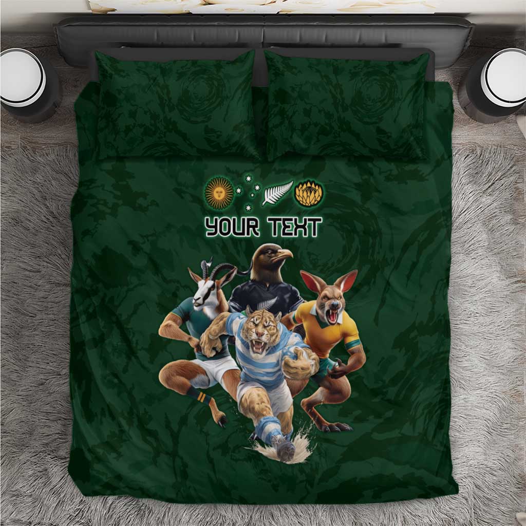 Custom Rugby Southern Hemisphere Bedding Set Argentina AUNZ South Africa Mascot Green - Wonder Print Shop