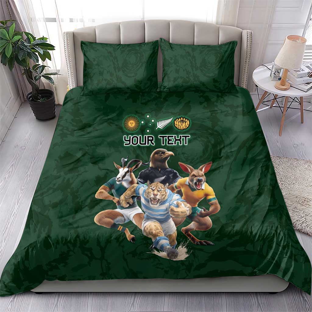 Custom Rugby Southern Hemisphere Bedding Set Argentina AUNZ South Africa Mascot Green - Wonder Print Shop
