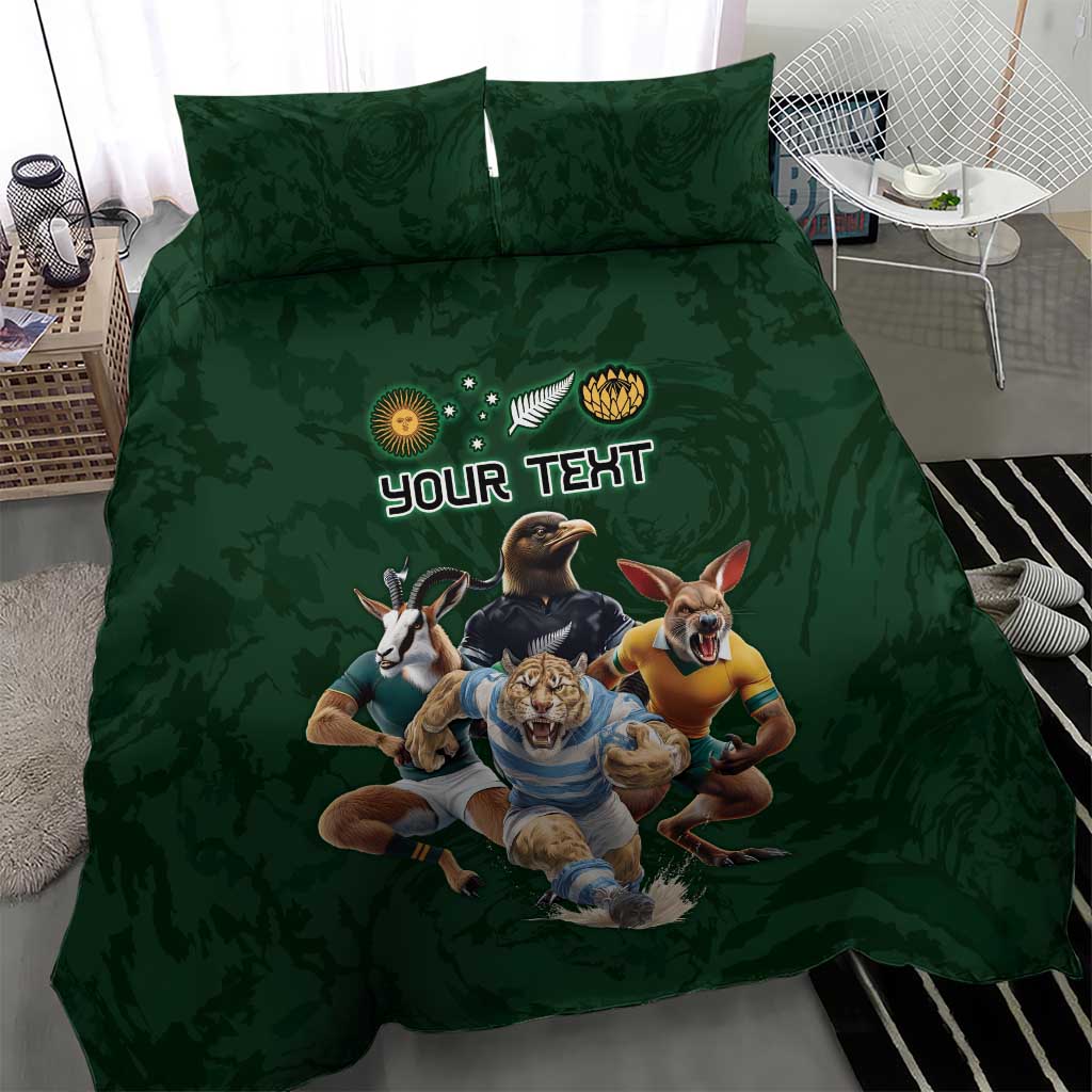 Custom Rugby Southern Hemisphere Bedding Set Argentina AUNZ South Africa Mascot Green - Wonder Print Shop