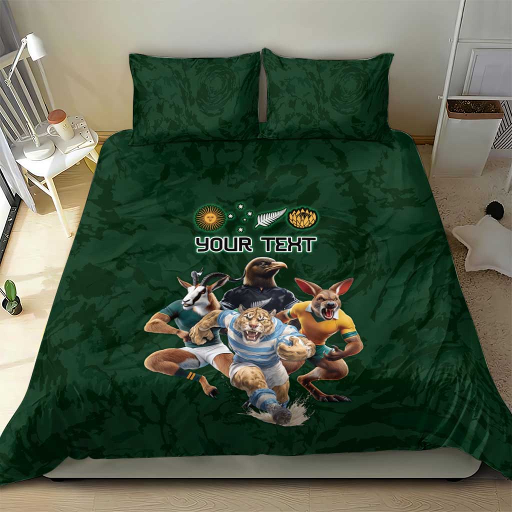 Custom Rugby Southern Hemisphere Bedding Set Argentina AUNZ South Africa Mascot Green - Wonder Print Shop