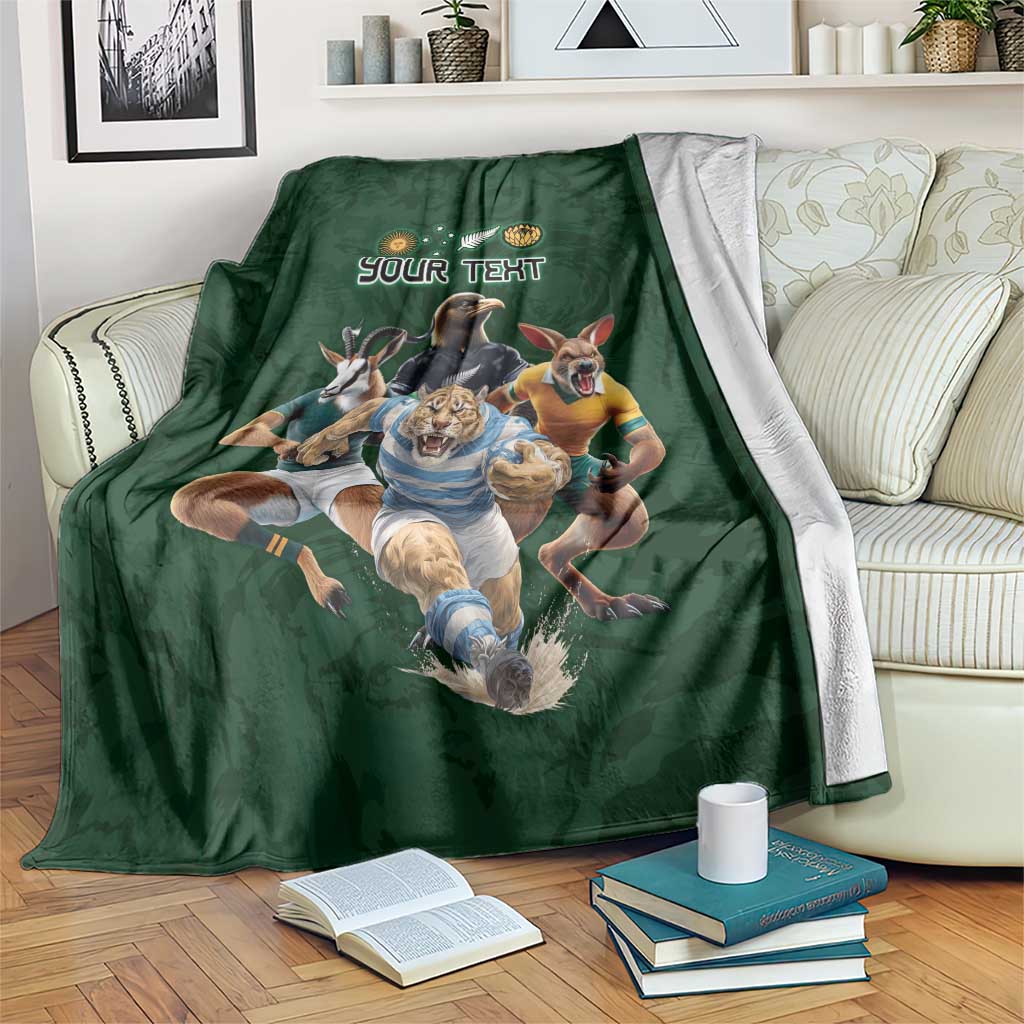 Custom Rugby Southern Hemisphere Blanket Argentina AUNZ South Africa Mascot Green - Wonder Print Shop