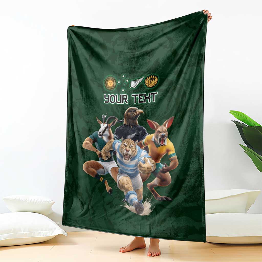 Custom Rugby Southern Hemisphere Blanket Argentina AUNZ South Africa Mascot Green - Wonder Print Shop