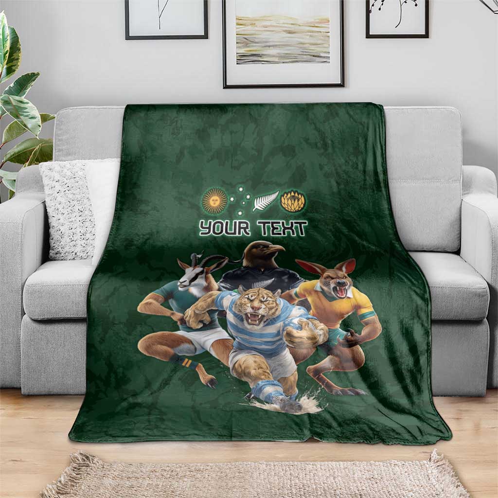 Custom Rugby Southern Hemisphere Blanket Argentina AUNZ South Africa Mascot Green - Wonder Print Shop