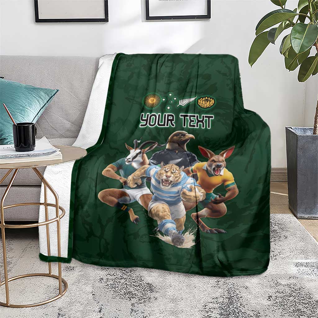 Custom Rugby Southern Hemisphere Blanket Argentina AUNZ South Africa Mascot Green - Wonder Print Shop