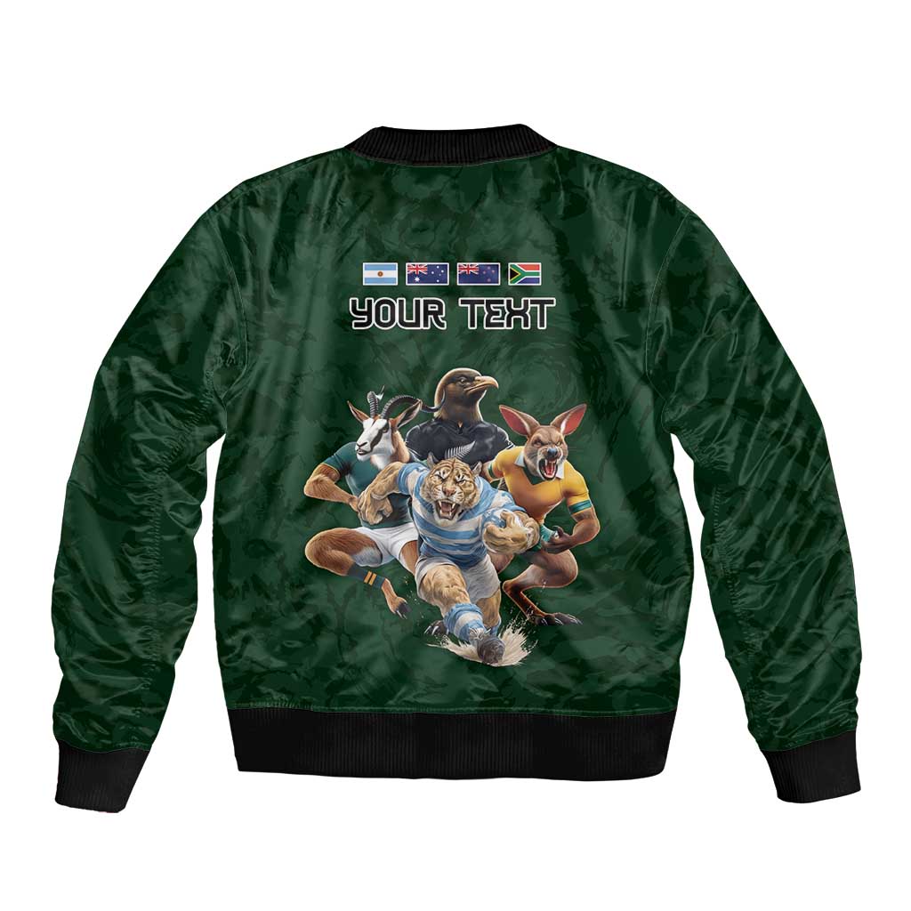 Custom Rugby Southern Hemisphere Bomber Jacket Argentina AUNZ South Africa Mascot Green - Wonder Print Shop