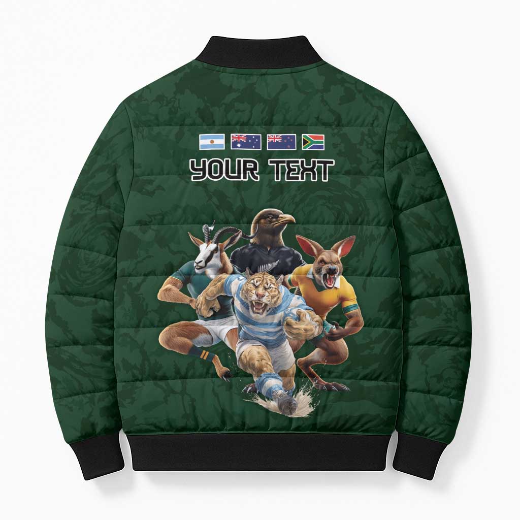 Custom Rugby Southern Hemisphere Bomber Puffer Jacket Argentina AUNZ South Africa Mascot Green - Wonder Print Shop