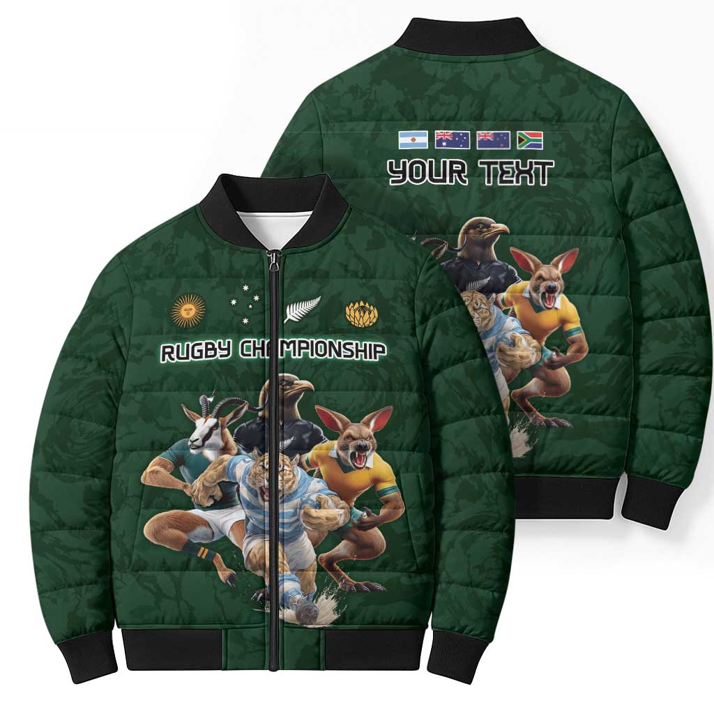 Custom Rugby Southern Hemisphere Bomber Puffer Jacket Argentina AUNZ South Africa Mascot Green - Wonder Print Shop
