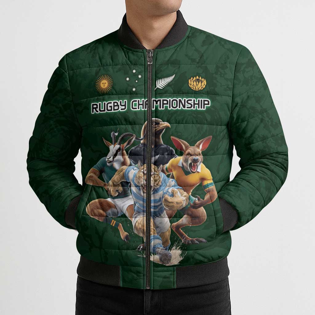 Custom Rugby Southern Hemisphere Bomber Puffer Jacket Argentina AUNZ South Africa Mascot Green - Wonder Print Shop