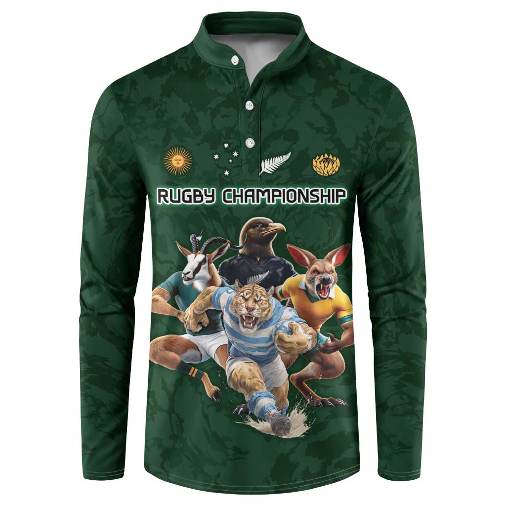 Custom Rugby Southern Hemisphere Button Sweatshirt Argentina AUNZ South Africa Mascot Green - Wonder Print Shop