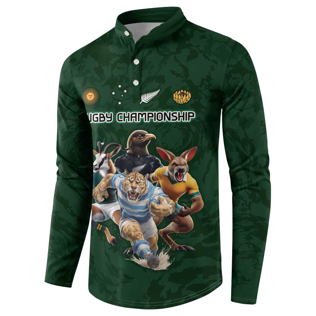 Custom Rugby Southern Hemisphere Button Sweatshirt Argentina AUNZ South Africa Mascot Green - Wonder Print Shop