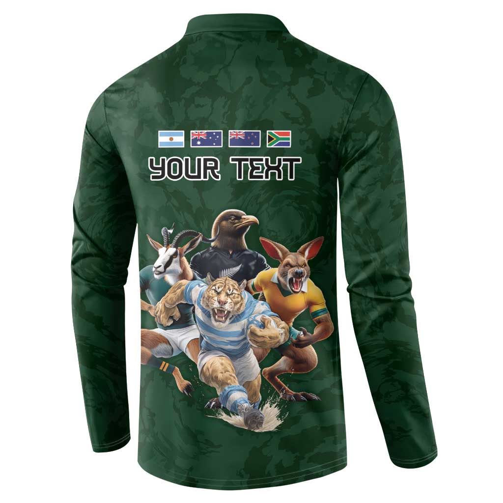 Custom Rugby Southern Hemisphere Button Sweatshirt Argentina AUNZ South Africa Mascot Green - Wonder Print Shop