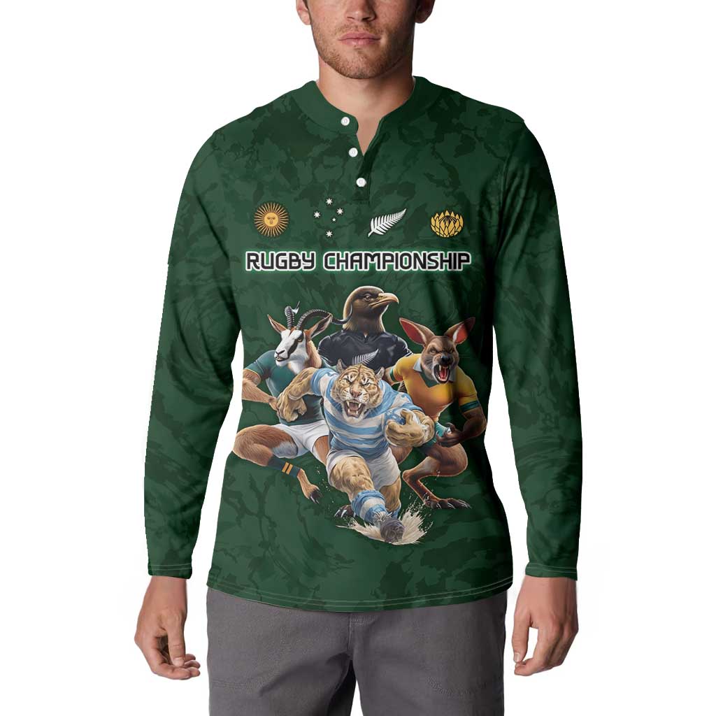 Custom Rugby Southern Hemisphere Button Sweatshirt Argentina AUNZ South Africa Mascot Green - Wonder Print Shop
