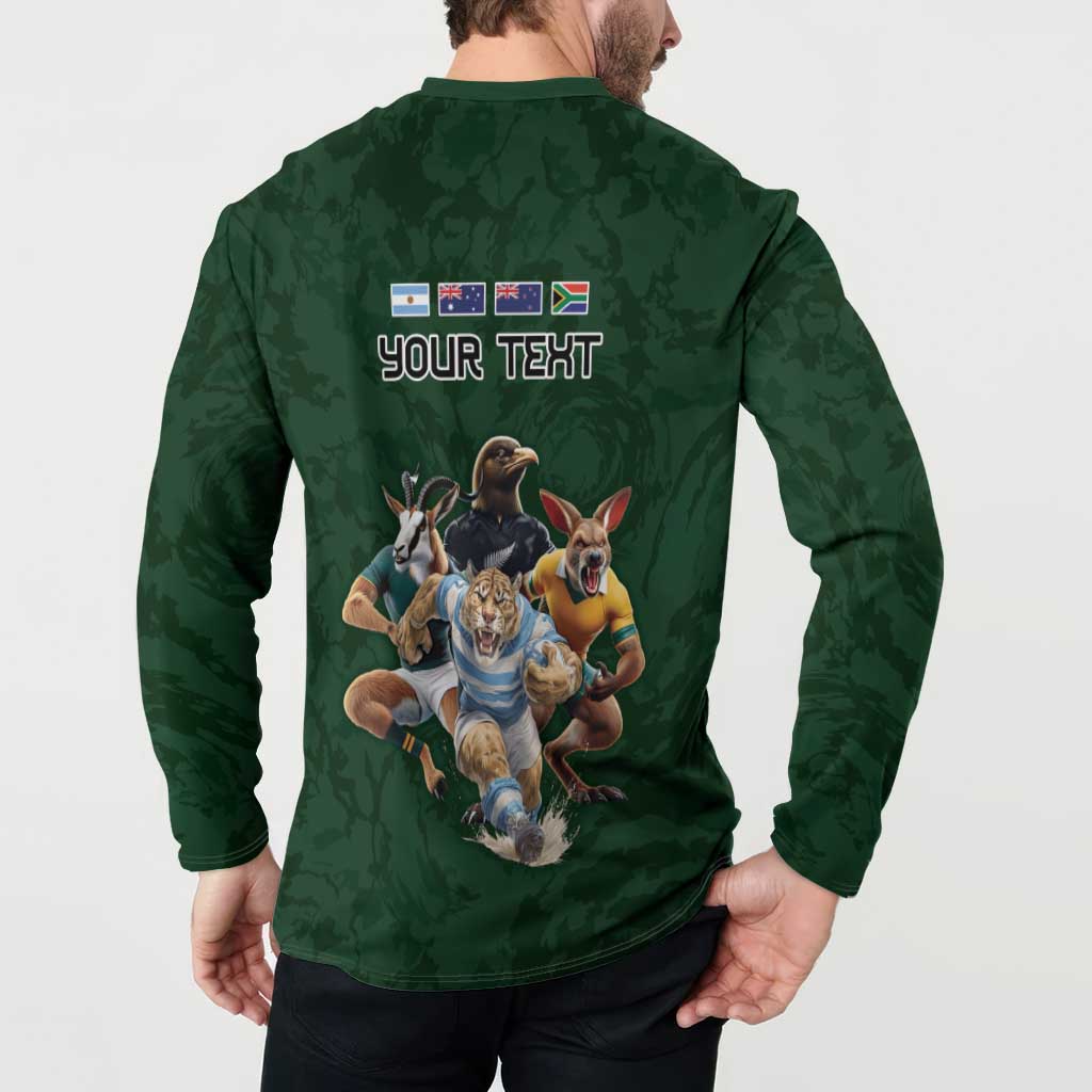 Custom Rugby Southern Hemisphere Button Sweatshirt Argentina AUNZ South Africa Mascot Green - Wonder Print Shop
