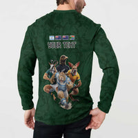 Custom Rugby Southern Hemisphere Button Sweatshirt Argentina AUNZ South Africa Mascot Green - Wonder Print Shop