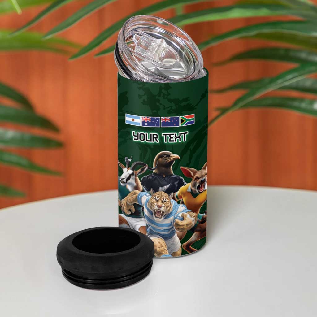 Custom Rugby Southern Hemisphere 4 in 1 Can Cooler Tumbler Argentina AUNZ South Africa Mascot Green - Wonder Print Shop