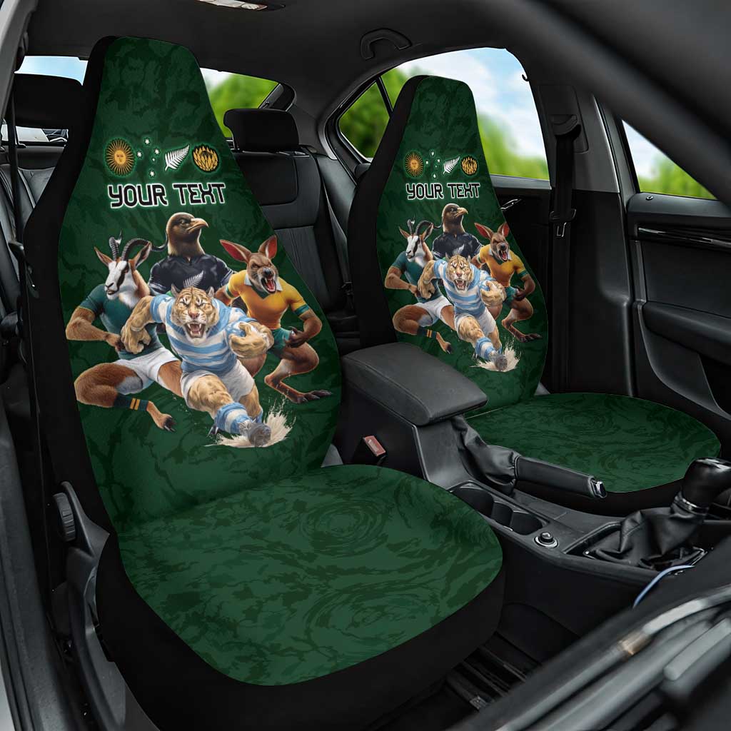 Custom Rugby Southern Hemisphere Car Seat Cover Argentina AUNZ South Africa Mascot Green - Wonder Print Shop